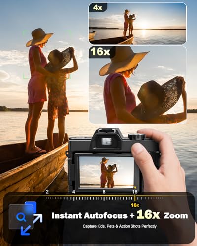 NBD 8K Digital Cameras for Photography,64MP Camara Fotograficas,Travel Vlogging Cameras for YouTube with 180°Flip Screen,16X Digital Zoom,52mm Macro Lens,2 Batteries,32GB TF Card (Black)