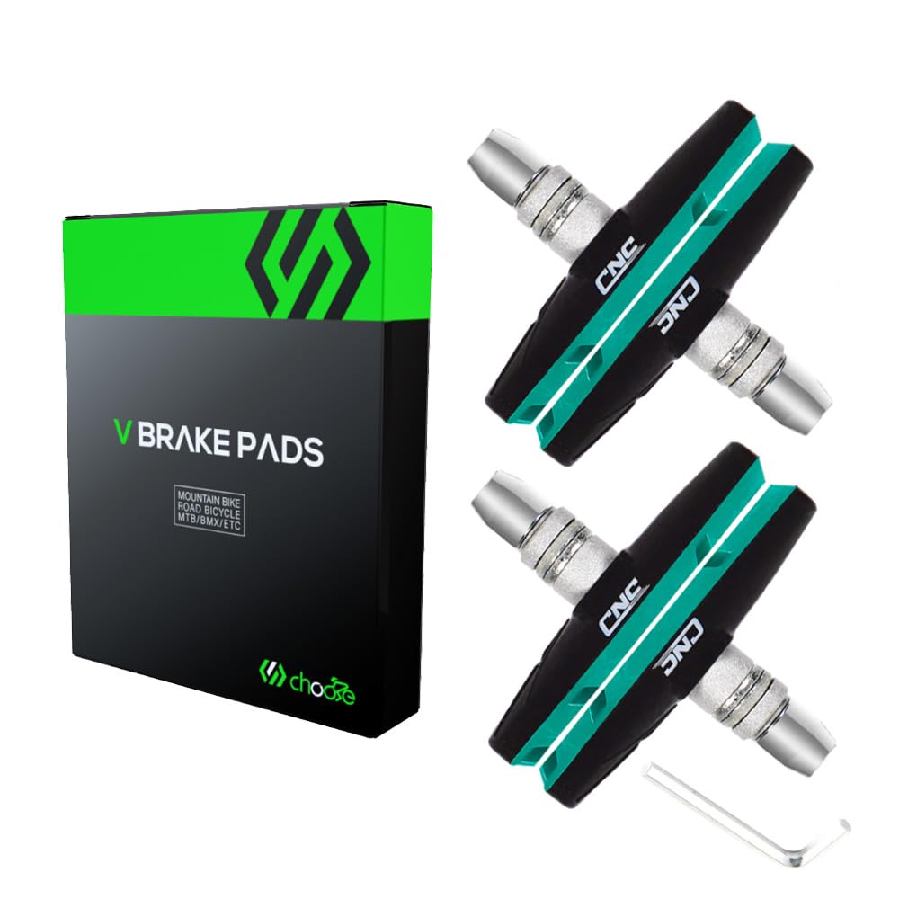 Chooee Bike V-Brake Pads, Bicycle 70mm Brake Pad Set, 2 Pairs Universal Brake Shoes Black/Green