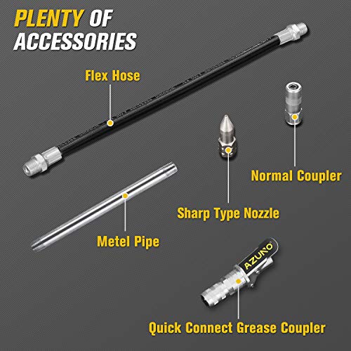 AZUNO Pistol Grip Grease Gun, 6500 PSI Heavy Duty Grease Guns with Quick Connect Grease Couple, 6pcs Professional Grease Gun Bundle for Greasing