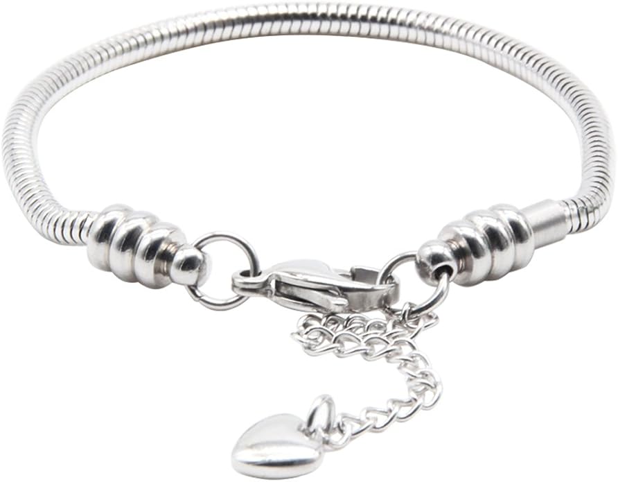 FEGVE Stainless Steel Starter Charm Bracelet,316L Fits European Style Beads Snake Chain Bracelet