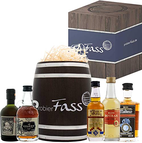 Rum Männer Geschenk | 5 besondere Rum Spezialitäten (5 x 0.05 l) in einem Fass | Rum Set