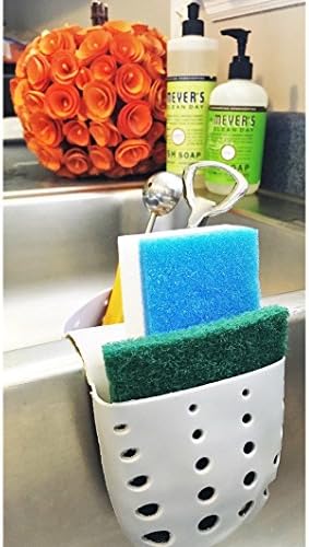 Adams of Saratoga Kitchen Sink Plastic Draining Saddle Sponge Holder, Sponge and Scouring Pad Caddy-Grey