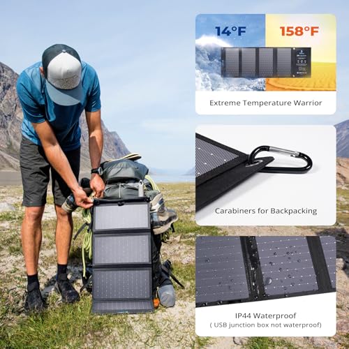 BigBlue 28W Foldable Solar Charger with 2 USB C + 1 USB A Ports (5V/4.8A Total) Portable Solar Panel Waterproof IP44 Compatible with iPhone, iPad, Samsung, Huawei, Xiaomi, for Emergency Travel