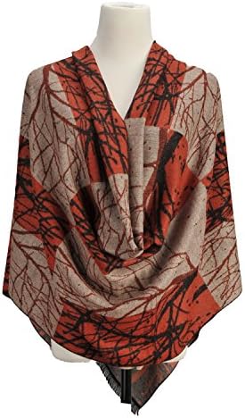 Womens Cold Weather Scarves Fashion Silk Blended Beautiful Pattern Fringed Shawl Coffee