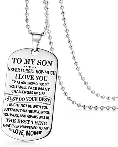 To My Son The Best Things I Love You Mom Dog Tag Military Air Force Navy Coast Guard Pendant Necklace Ball Chain Gift for Best Son Birthday Graduation Stainless Steel