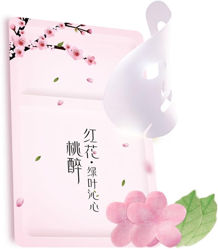 6 Pcs Hyaluronic Acid Face Mask Sheets Mask Pack with Peach Blossom Leaf for Moisturizing Firming Whitening + Anti Winkles Anti aging