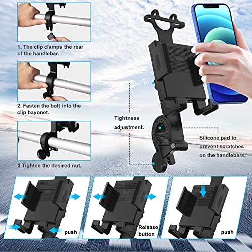 Bike Phone Mount,Motorcycle Phone Mount, Bike Phone Mount Holder for 4.7-6.7 inch Mobile Phone, Anti-Shake & Anti-Scratch ,360 Degree Adjustment ,Black.