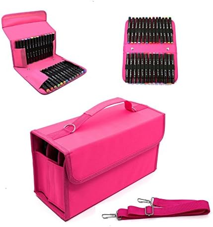 Moolon 80 Holes Detachable Foldable Marker Gathering Square Case Painting Tool Accessory With Oxford Cloth Pen Portable Box (pink)