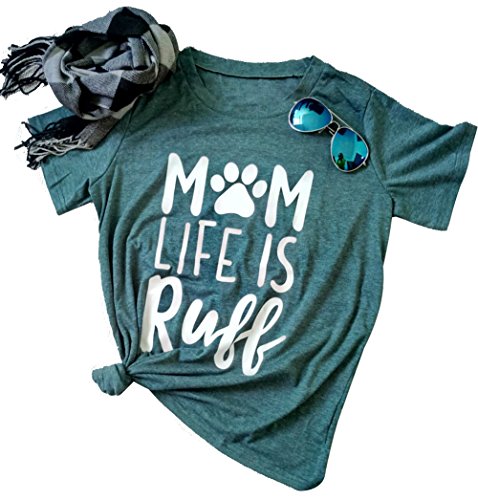 Mom Life Is Ruff T-Shirt Women’s Funny Dog PAW O Neck Short Sleeve Tops Blouse As Picture US XS/Tag S