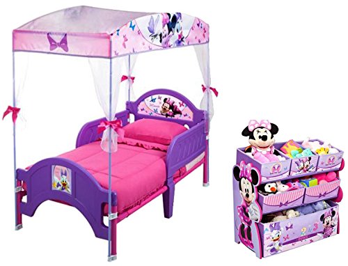 Bundle of 2 includes: Delta Minnie's Bow-Tique Canopy Toddler Bed, Lavender and Disney Multi-Bin Toy Organizer, Minnie Mouse