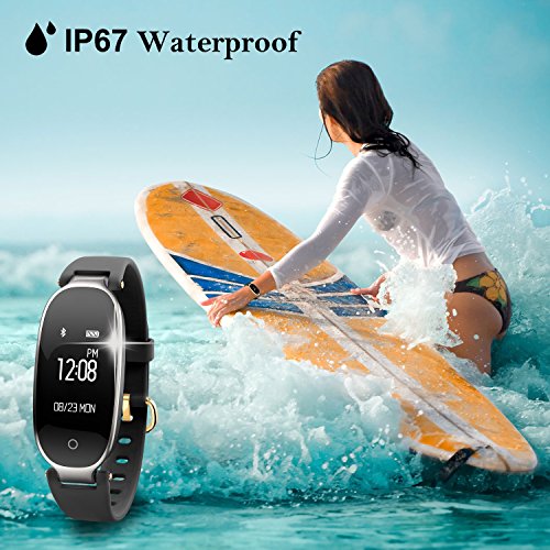 Fitness Tracker, WOWGO Women Sport Tracker Smart Watch Band Bracelet, Heart Rate Monitor Smart Bracelet,Wristband Watch with Health Sleep Activity Tracker Pedometer for Smart Phone (Black and Silver)