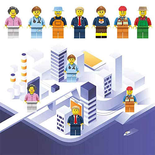Eilane Set of 20 Imagination Generation Little Professionals Character Set Community Dollhouse Figures Play People Cartoon City Professional Building Blocks