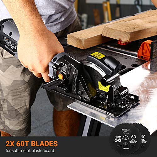TACKLIFE Compact Circular Saw with 6 Blades (43/4" & 41/2”), Laser
