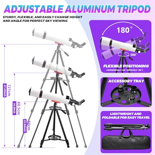 Children's Adult Astronomical Telescope, 90mm Aperture, 700mm Telescopes, 300X HD Portable Astronomical Refractor Telescope with Tripod, Lunar Filter, Researcher, Suitable as a Christmas Gift