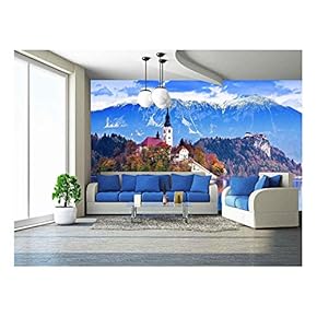 Bled with Lake, Island, Castle and Mountains in Background, Slovenia, Europe - Removable Wall Mural | Self-Adhesive Large Wallpaper - 66x96 inches