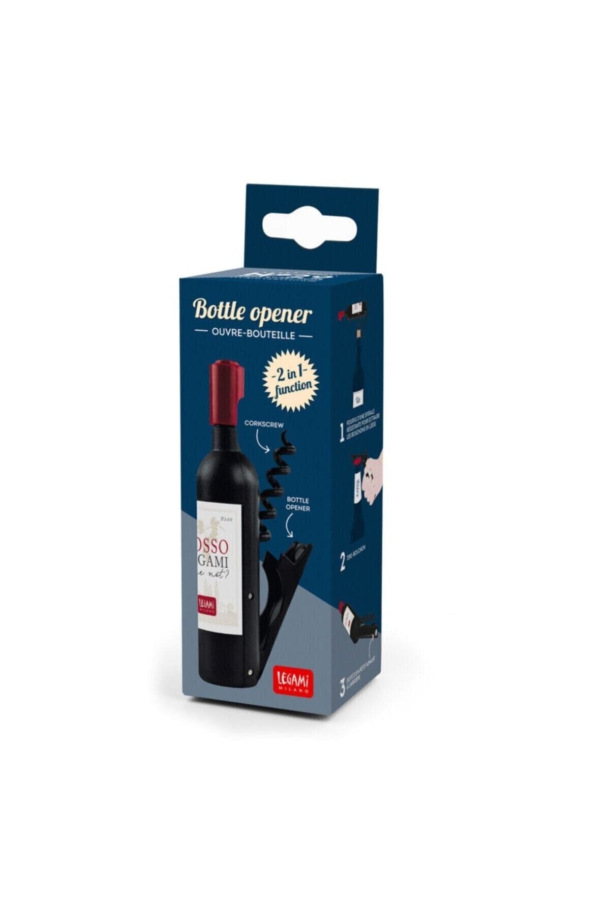 Legami BOP0001 Bottle Opener and Corkscrew 2 in 1, Metal/Plastic