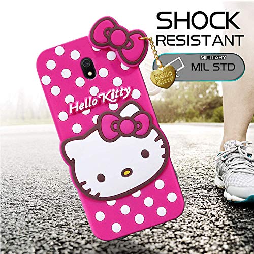 Unirock® Hello Kitty Back Case Cover for Redmi 8A| 3D Cute Hello Kitty Case |Soft Silicone Rubber Back Cover with Pendan