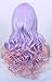Deifor Long Rainbow Unicorn Wavy Wigs Multi-color Heat Resistant Hair with Blunt Bangs Harajuku Style Cosplay Halloween Wigs(Light Blue/Purple/Pink)