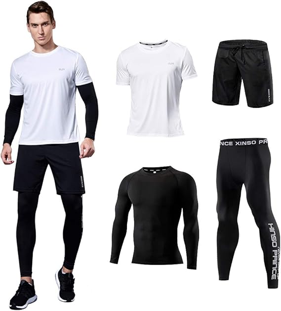 Amazon コージョー ｋｏｊｏ コンプレッションウェア セット スポーツウェア メンズ 上下 4点セット トレーニング ランニング ジム フィットネス 吸汗 速乾 メンズ 通販