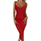 BEAGIMEG Women's Sexy Bodycon Sleeveless Ruched Mesh Club Party Midi Dress