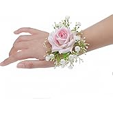Guqqeuc Corsage Wristlet for Bridesmaid Rose Hand Flower for Prom Wedding Decor Pink Flower Wrist Corsage Bracelets for Wedding Accessories for Flowergirl