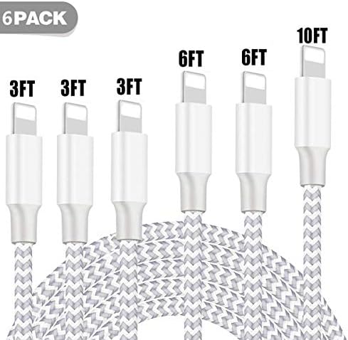 HltraSlTrim iPhone Charger, Lightning Cable, MFi Certified 6Pack 3/3/3 6/6/10FT Extra Long Nylon Braided USB Fast Charging& Syncing Cord Compatible with iPhone/XS/XR/X/8/8Plus/7/7Plus/6S/6Plus
