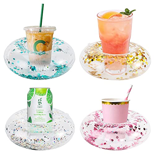 FUTUREPLUSX Inflatable Drink Holder, 12PCS Sparkling Confetti Drink Pool Floats Cup Holder Floats Inflatable Floating Coasters for Pool Party Water Fun Kids Bath Toys Shower