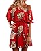 GAMISOTE Women's Floral Print Red Dress Sexy Off Shoulder Layer Ruffle Mini Dress,Red,Medium