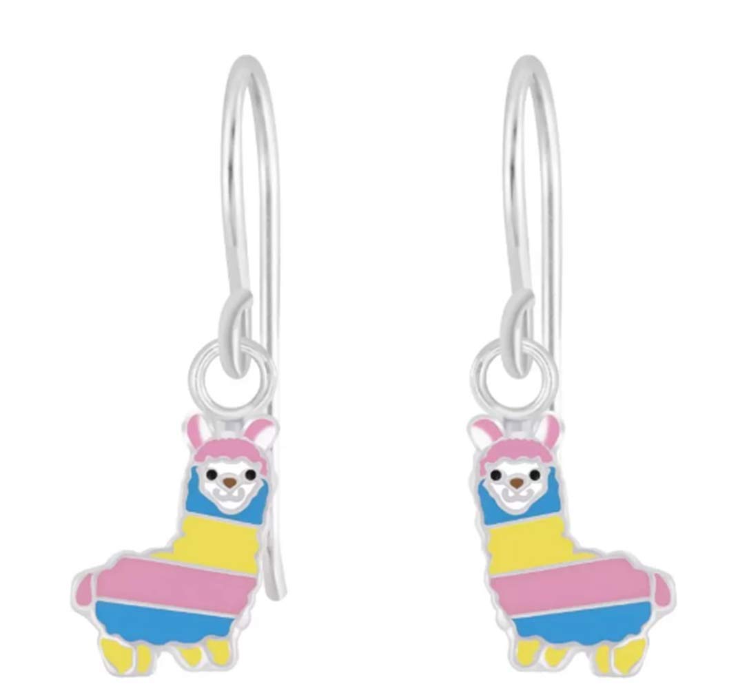 Llama Alpaca Earrings 925 Sterling Silver Colourful Dangling