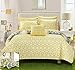 Chic Home Yellow Reversible Bed in a Bag Quilt Set, Twin Size (3 Piece), Madrid - Microfiber Bedding with Geometric Medallion Boho Pattern Print - Quilt, Pillow Sham and Decorative Pillow