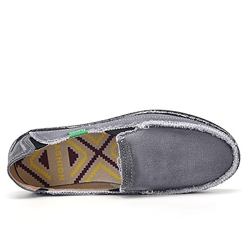 BEFAiR Mens Canvas Shoes Vintage Breathable Slip on Loafers (13 D(M) US, Grey) - Thumbnail 4