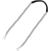 uxcell Purse Chain Strap, 47" Leather Iron Flat Chain Strap Handbag Chains Purse Handles Shoulder Replacement Strap (Black Strap Silver Chain)