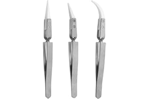 Mesee 3pcs Precision Reverse Ceramic Tweezers,Electronic Tweezers for Coils Replacement,Cross Lock Soldering Tool Kit Non-Con