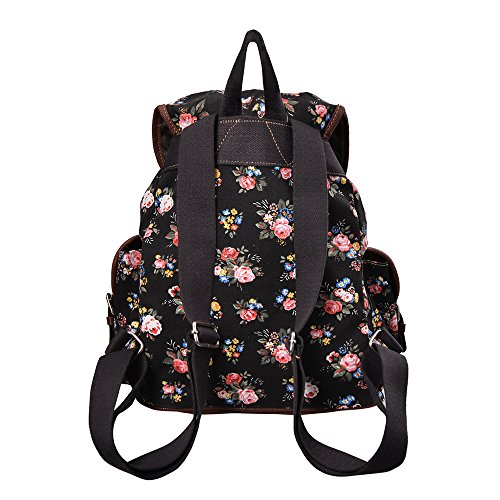 Lt Tribe Casual Floral Canvas Bag School College Backpack for Girls Black G00163 Bags & Cases