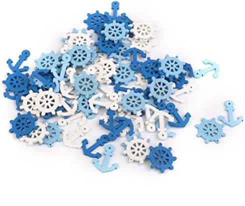 TTKBHHQ 100PCs Wooden Pendants Boat Anchor Shape Mixed Colors Table Scatter Decoration Crafts Scrapbooking Home Embellishments Decorative Buttons(Random Color)