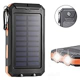 F.Dorla 20000mAh Power Bank Solar Charger Waterproof Portable Phone Charger External USB Battery Charger Built-in LED Flashlights with Compass for iPad iPhone Android cellphones