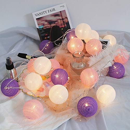 Guirnalda Luces Interior, 3.5M 20 LED Bolas de Algodón Batería, Guirnalda de Luces de Algodón, Cadena de Luces para Algodón Bola, Cadena de Luz LED Temporizador para Balcón, Fiesta, Boda, Decoración