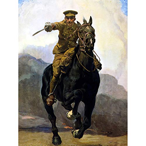 Forward Victory Cavalry Soldier WWI War Advert Art Print Canvas Premium Wall Decor Poster Mural