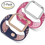SKYLET for Fitbit Blaze Bands, 2 Pack Soft Silicone Replacement Sport Bands for Fitbit Blaze Bracelet with Metal Silver Frame (No Tracker)