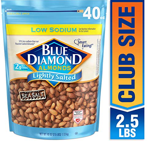 Blue Diamond Almonds Low Sodium Lightly Salted Snack Nuts, 40 Oz Resealable Bag (Pack of 1)
