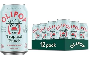 OLIPOP Prebiotic Soda Pop, Tropical Punch, A New Kind of Soda Packed with Prebiotics, Fiber, and Botanicals, Gluten Free, Veg