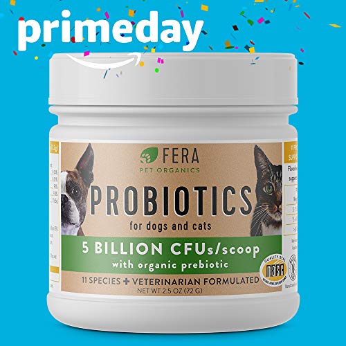 FERA Probiotics for Dogs and Cat Probiotics - Advanced Max-Strength Vet Formulated - All Natural Pet Probiotics Powder - Made in the USA - 5 Billion CFUs Per Scoop