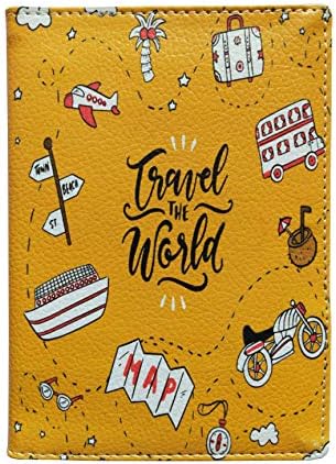 Elana Collection PU Leather Passport Cover (Travel The World Yellow)