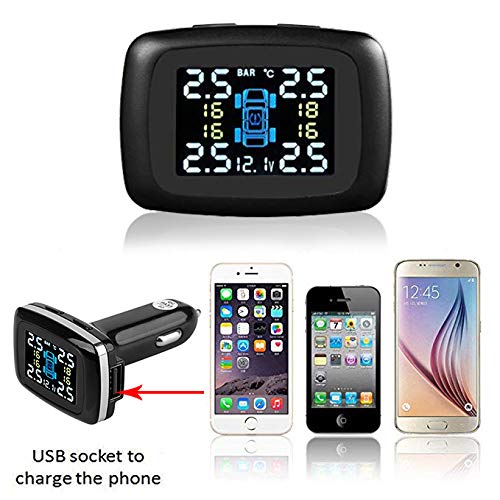 B-Qtech Wireless TPMS Tire Pressure Monitoring System with TPMS 4 Sensors and USB Charging Port Real-time Display of Temperature and Pressure and Alarm Function - Thumbnail 4