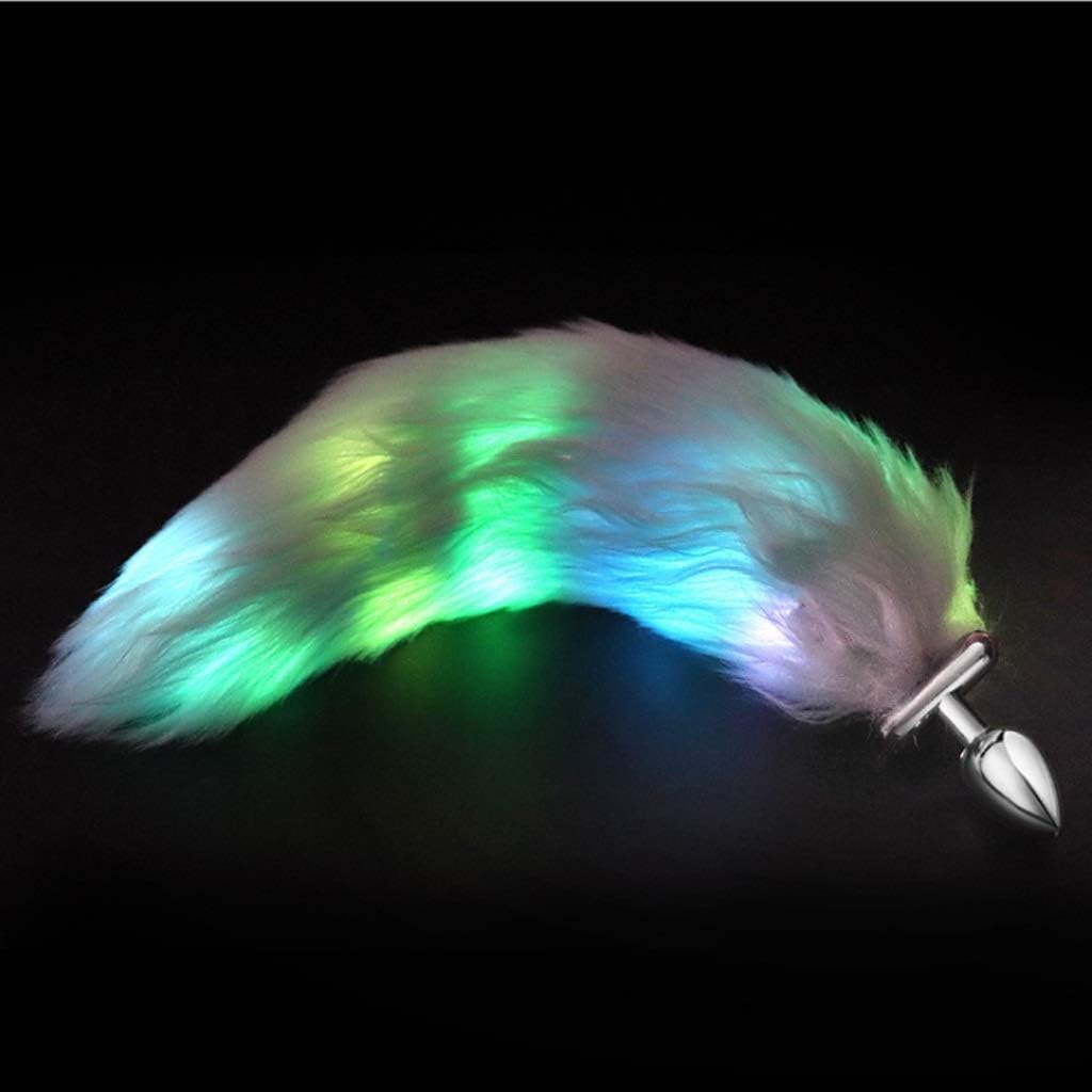 SLH Fòx tail toy soft and smooth stainless steel tail plug cosplay costume accessory，35CM Amal Plug Glowing tail T-shirt, sunglasses