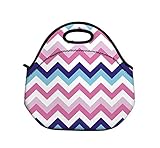 LeeVan Waterproof Getaway Fashion kids' School Lunch Tote Bags Adult Artwork Travel Gourmet Carry Box Portable Cooler Food Container Thick Neoprene Sleeve Lunch Bag - Fuchsia+Teal, Checron