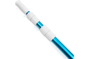 POOLWHALE Premium 15 Foot Telescopic Swimming Pool Pole, Adjustable 3 Piece Extendable Pool Cleaning Pole, Blue Anodized Aluminum - for Skimmer Nets, Vacuum Heads and Brushes