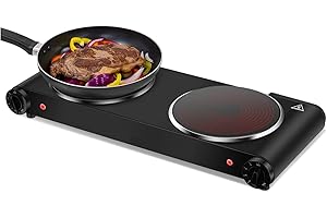 CUKOR 1800W Dual Infrared Burner Electric Hot Plate, High Power for Fast Cooking, 7 Inch Ceramic Glass Portable Electric Stove with Adjustable Temperature Control, Upgraded Version