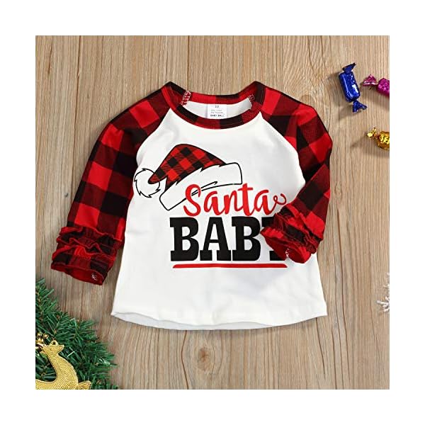 Toddler Kids Baby Girls Top Christmas Santa Print Plaid Ruffle Long Sleeve T-Shirt Outfits Clothes (4-5 T, Red Plaid) - Image 8