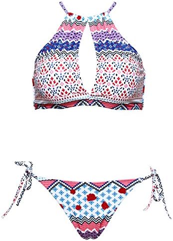 Floral Lace up Bikini Set, Padding Bathing Suits for Women